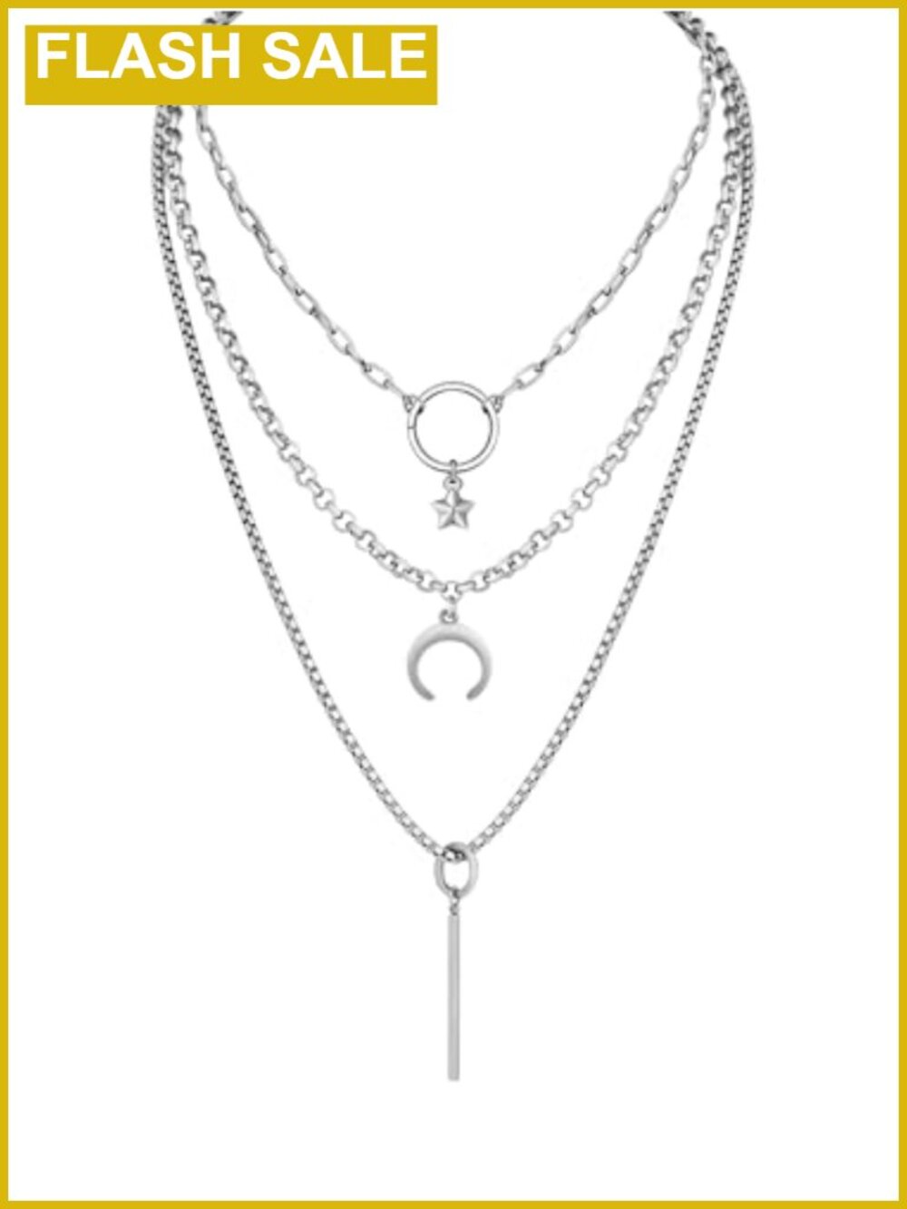 Layered Crescent Moon Star Choker Necklace Titanium Steel Gothic Gift